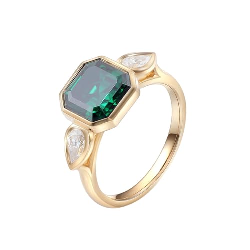 Wycian Verlobungsring Damen Klassisch Ehering Aus Gold Gelb 14K Gold Moissanit mit Geometrischem Grünem Moissanit 1 Ct Größe 52 (16.6) Elegant für Tante Muttertag Personalisierbar von Wycian