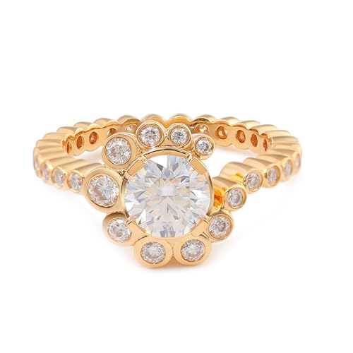 Wycian Verlobungsring Damen Nickelfrei, Diamond Ring Women 14K Gelbgold 14K Größe 54 (17.2) 2 Moissanit 2Ct Rundschliff Weiß Personalisiert Für Vatertag von Wycian