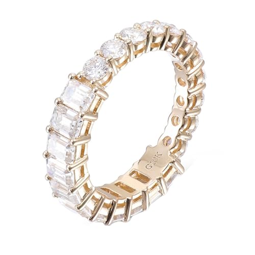 Wycian Verlobungsring Damen Nickelfrei Ringe für Damen Gold Gelb 9K Gold Moissanit Voll mit Rundem und Rechteckigem Moissanit Größe 62 (19.7) Elegant für Schwester Cocktail Personalisierbar von Wycian