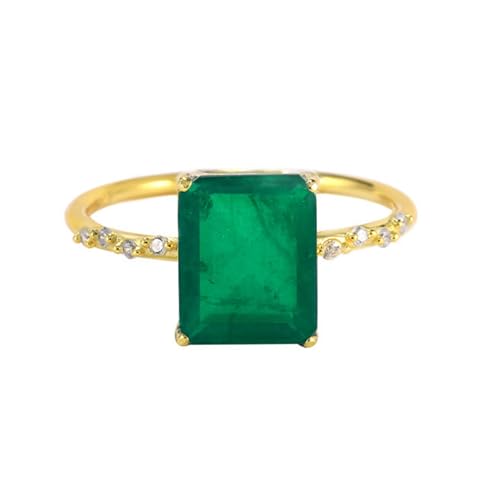 Wycian Verlobungsring Damen Unendlich Ringe Frauen 60 Gold 14 Karat Gelbgold Au585 Rechteckform Im Labor Hergestellter Smaragd Vorsteckring von Wycian