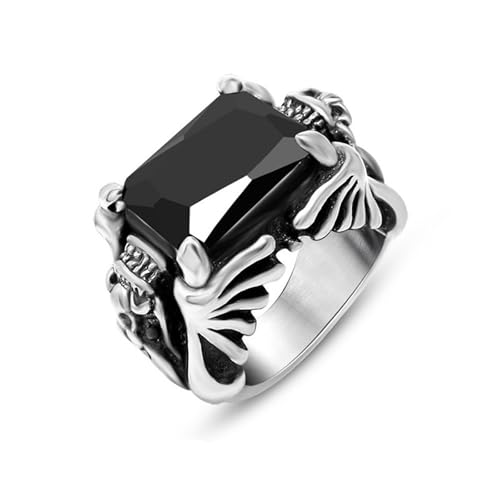 Wycian Verlobungsring Damen Vintage, Ringe Silber Frauen Edelstahl Zirkonia Größe 62 (19.7) 15.6mm Vintage Doppeldrache Zirkonia Schwarz für Mutter Valentinstag von Wycian