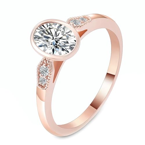 Wycian Verlobungsring Damen Vintage Ehering Rosegold Damen 9K Roségold Moissanit mit Ovalem 3Ct Moissanit Größe 57 (18.1) Einfach für Mutter Weihnachten Personalisierbar von Wycian