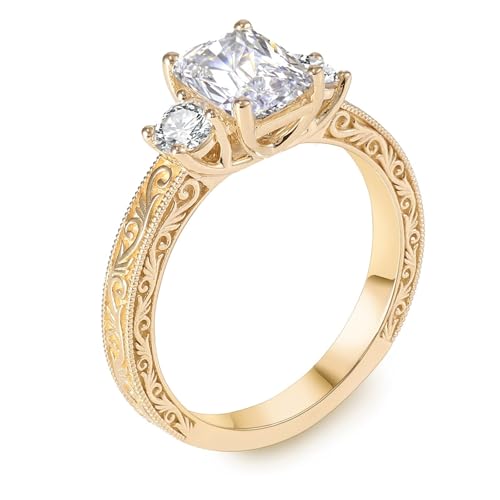 Wycian Verlobungsring Damen Vintage Eheringe 18 Karat Gold Gelb Moissanit Rechteck Größe 61 (19.4) Elegant für Frau Hochzeit Personalisierbar von Wycian