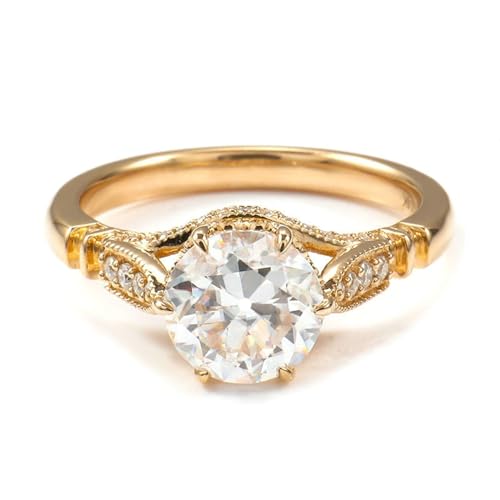 Wycian Verlobungsring Damen Zart, Diamant Ring Modeschmuck 18K Gelbgold Größe 52 (16.6) 1 Moissanit 1Ct Rundschliff Weiß Personalisiert Für Neujahr von Wycian