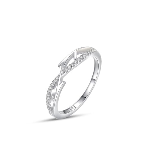 Wycian Verlobungsring Damen Zart Verlobungsring Silber 925 4.7mm Zirkonia Astkreuz-Design Größe 49 (15.6) für Mutter Abschlussball von Wycian