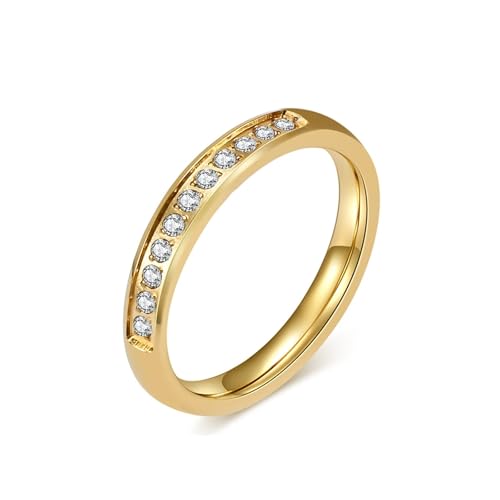 Wycian Verlobungsring Damen mit Gravur, Edelstahlringe für Damen Zirkonia Größe 52 (16.6) Polierte 4 mm Große Reihen Zirkonia Gravur für Wife Geburtstag von Wycian