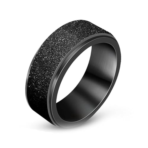 Wycian Verlobungsring Damen mit Gravur, Ring Silber 70 Edelstahl Schwarz Matter Angst-Spinner-Ring 7,8 mm Personalisiert für Mutter Verlobung von Wycian