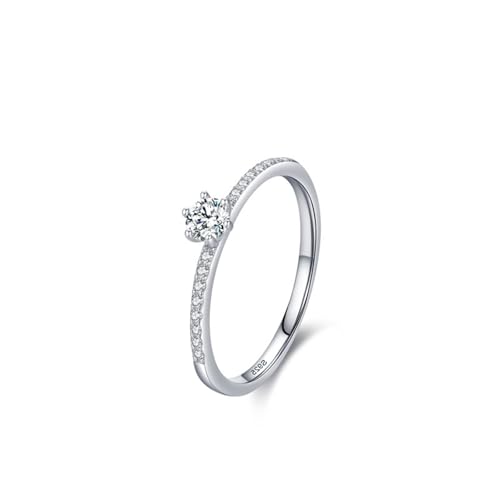 Wycian Verlobungsring Damen mit Gravur Ehering 925 Silber 1.5mm Zirkonia Einfaches Solitaire mit Sechs Zinken Größe 49 (15.6) für Mutter Valentinstag von Wycian