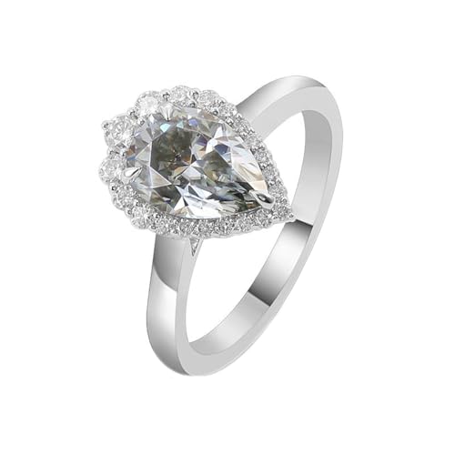 Wycian Verlobungsring Damen mit Gravur Eheringe Weißsgold 9K Moissanit Träne Größe 52 (16.6) Einfach für Lesben Weihnachten Personalisiert von Wycian