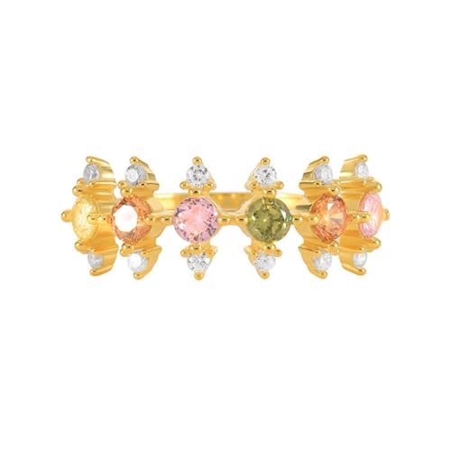 Wycian Verlobungsring Damen mit Gravur Ring mit Stein Gold 14 Karat Gelbgold Au585 Runde Form Kristall Größe 53 (16.9) Vorsteckring für Tante Elegant von Wycian