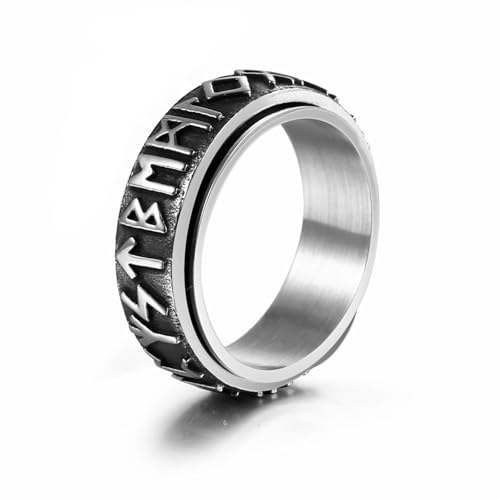 Wycian Verlobungsring Natur, Silberringe Edelstahl Größe 60 (19.1) 7.6mm Spinner mit Buddhistischem Mantra Gravur für Damen Neujahr von Wycian