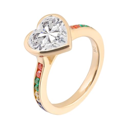 Wycian Verlobungsring Natur Gold Ring 18 Karat Moissanit Einfaches Herz Größe 54 (17.2) Einfach für Tante Weihnachten Gravur von Wycian