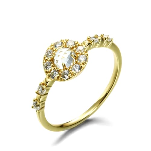 Wycian Verlobungsring Nordisch, Ring Damen Gold 14K Gold Topas Weiß Runde Form Größe 52 (16.6) für Hochzeit von Wycian