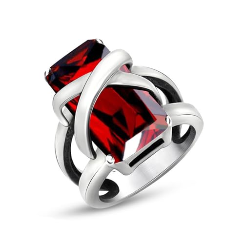 Wycian Verlobungsring Nordisch, Ring mit Stein und Gravur Edelstahl Zirkonia Silber Größe 57 (18.1) 18mm Hohl Vintage Zirkonia Rot Anpassbar für Frau Muttertag von Wycian