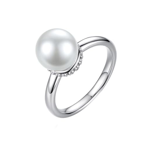 Wycian Verlobungsring Nordisch Verlobungsring Damen Weißgold Silber 18 Karat Perle Poliert mit Runder Perle Größe 54 (17.2) Klassisch für Mutter Valentinstag Gravur von Wycian