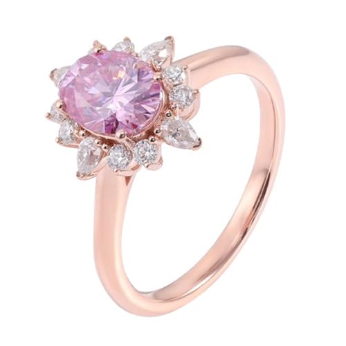 Wycian Verlobungsring Rosegold Ring Echt 9K Roségold Moissanit Blume Größe 56 (17.8) Beliebt für Lesben Weihnachten Personalisiert von Wycian