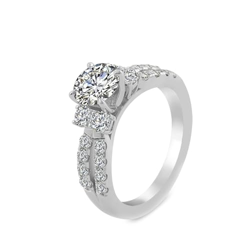 Wycian Verlobungsring Unique Fingerring Damen 50 9K Weißgold Moissanit mit 4-Zackigem. Rundem Moissanit 2 Ct Größe 50 (15.9) Einfach für Schwester Abschluss Personalisierbar von Wycian