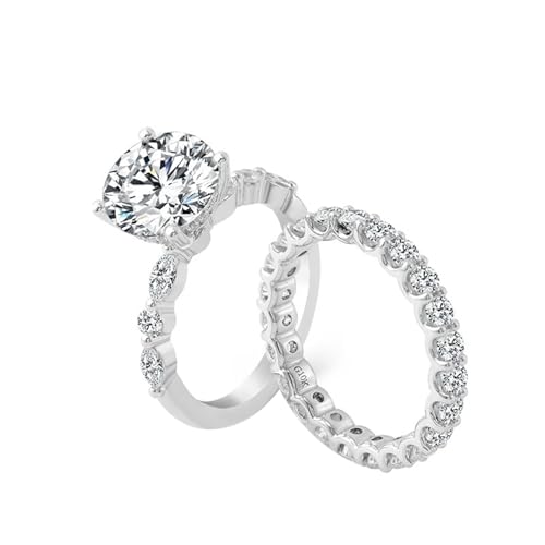 Wycian Verlobungsring Unique Freundschaftsringe Weißgold 14 Karat Moissanit 2Er-Set mit Rundem Moissanit Von 3 Karat Größe 52 (16.6) Elegant für Frau Cocktail Gravur von Wycian