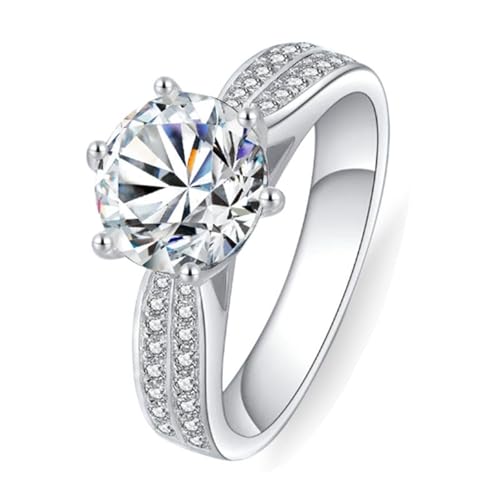 Wycian Verlobungsring Unique Ring 50 9 Karat Weißgold Moissanit Runde 6 Zinken Größe 50 (15.9) Elegant für Frau Weihnachten Personalisierbar von Wycian