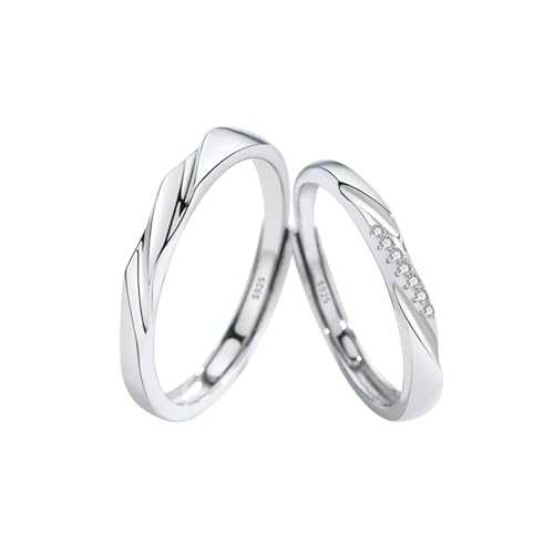 Wycian Verlobungsring Unisex Silberringe Damen 925 Ehering Sterlingsilber Zirkonia Bandlinien Verstellbar Beliebt für Paar Unisex Schwester Geburtstag Schmuck von Wycian