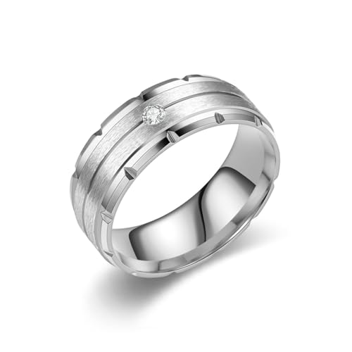 Wycian Verlobungsring Vintage, Ring mit Steinen Edelstahl Zirkonia Silber Größe 57 (18.1) 8mm Mattiertes Finish mit Zirkonia Gravur für Damen Geburtstag von Wycian