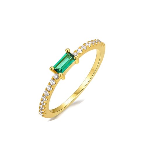 Wycian Verlobungsring Vintage bff Ring Gold-Grün 9K Gelbgold Au375 Rechteckform Im Labor Hergestellter Smaragd Größe 61 (19.4) Vorsteckring für Mutter von Wycian