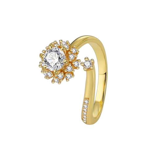 Wycian Verlobungsring mit Gravur Verlobungsring Gold Damen 9K Gold Au375 Moissanit Blume Größe 45 (14.3) Klassisch für Frau Valentinstag Personalisiert von Wycian