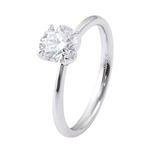 Wycian Vintage Ringe Damen Eheringe In Weißgold 14 Karat Moissanit Solitär mit Rundem Moissanit 1 Ct Größe 45 (14.3) Elegant für Mutter Cocktail Personalisierbar von Wycian