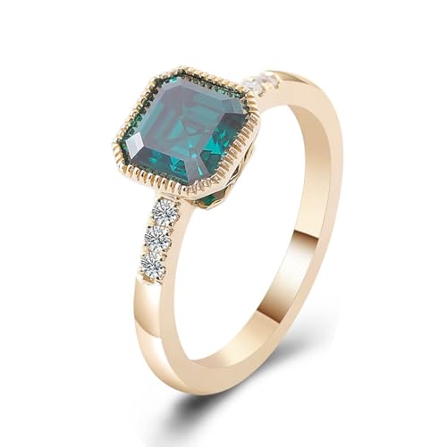 Wycian Vintage Ringe Wasserfest Fashion Rings Gold Gelb 14 Karat Gold Im Labor Hergestellter Smaragd Quadrat Größe 61 (19.4) Elegant für Lesben Weihnachten Gravur von Wycian
