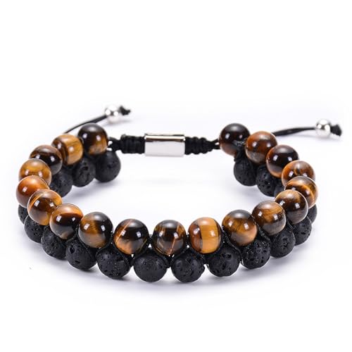 Wycian Yoga Armband Yoga, Perlenarmband Weben Tigerauge Braun Schwarz 2-Lagig, Zweireihig Verstellbar 19cmx8mm 1er Naturstein für Abschlussball von Wycian