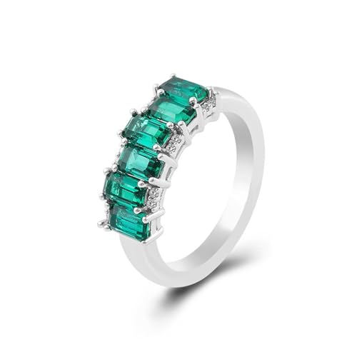 Zierlicher Ring, Freundschaftsringe Weissgold 9K Größe 65 (20.7) Lab Erstellt Smaragd Smaragdschliff Grün Npassbar Für Verlobung von Wycian