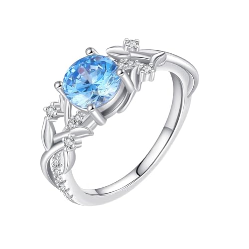 Wycian Zierlicher Ring Modeschmuck Ringe Blau Weißgold 14 Karat Au585 6.5mm Runde Form Topas Größe 56 (17.8) Vorsteckring für Schwester Modern Schmuck von Wycian