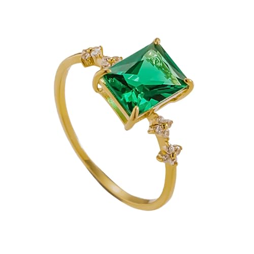 Wycian Zierlicher Ring Ring 18K Gelb 18K Gold Granat mit Rechteckigem Grünem Zirkonia Größe 47 (15.0) Klassisch für Lesben Verlobung Personalisiert von Wycian