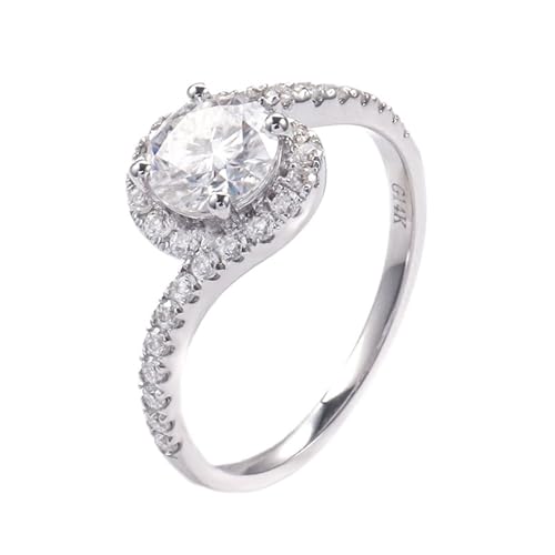 Wycian Zierlicher Ring Ringe Silber Vintage 18 Karat Weißgold Moissanit 4 Zinken. Rund. mit Moissanit Größe 60 (19.1) Beliebt für Tante Weihnachten Personalisiert von Wycian