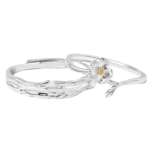 Zarter Ring Ring Sterling Silver Minimalist Gelb S990 Sterling Silber Blumenzweige Verstellbar Aktualisierung 3.0 für Paar Damen Lesben Abschluss Schmuck von Wycian