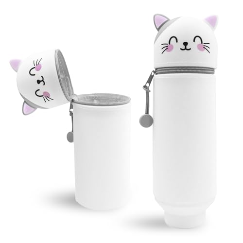 Wydexint Kawaii Federmäppchen, 2-in-1 Weiche Silikontasche, Stand Up Federmäppchen, Tier Stifthalter, Cartoon Bleistifthalter Für Mädchen Und Jungen (Graue Katze) von Wydexint