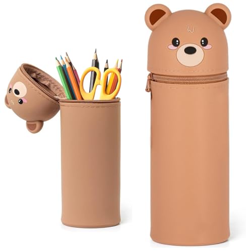 Wydexint Kawaii Federmäppchen, 2-in-1 Weiche Silikontasche, Federmäppchen, Stand Up Federmäppchen, Tier Stifthalter, Cartoon Bleistifthalter Für Mädchen Und Jungen (Braunbar) von Wydexint