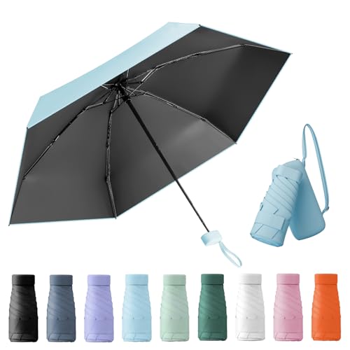 Wydexint Kleiner Regenschirm, portable folding umbrella, mini reise regenschirm, leichter Reiseschirm, taschenschirm, UV-faltbar mit Kapselbox, reisewasser- und winddicht für Männer und Frauen(Blau) von Wydexint