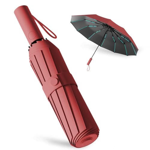 Wydexint Regenschirm, Automatik Regenschirm,Automatischem Öffnen und Schließen, Durable & Compact Umbrella, Strong Fiberglass Frame(Dunkelrot) von Wydexint
