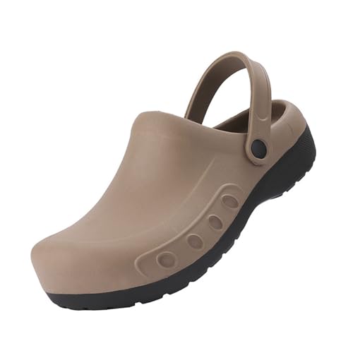 Bequeme Rutschfeste Arbeitsschuhe Für Köche In Übergröße, Herren Slip-On-Arbeitsclogs Mit Verstellbarem Rutschfestem Riemen Und Fußgewölbeunterstützung Wasserdicht Ölbeständig, Für Köche(Brown,49 EU) von Wygwlg