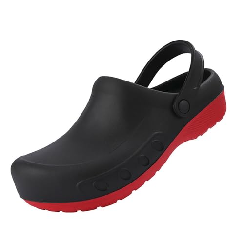 Bequeme Rutschfeste Arbeitsschuhe Für Köche In Übergröße, Herren Slip-On-Arbeitsclogs Mit Verstellbarem Rutschfestem Riemen Und Fußgewölbeunterstützung Wasserdicht Ölbeständig, Für Köche(Black red,49 von Wygwlg