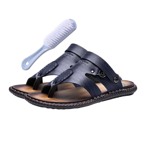 Herren-Sandalen, Flip-Flops, Männer Schuhe Leder Zehenring Stil Strand Bunion Corrector Sandalen, Papa-Geschenke, Weiche Slip-On-Hausschuhe Mit Großen Zehen, Zur Schmerzlinderung Bei(Color:Blue,Size:4 von Wygwlg