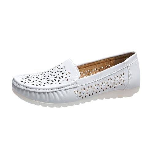 Krankenschwester-Schuhe Für Damen, Sommer, Hohl, Slip-On, Atmungsaktiv, Weiches Leder, Lässige, rutschfeste, Leichte Slipper Mit Runder Zehenpartie, Komfort-Luftpolster-Arbeitsschuhe (Color : White, von Wygwlg