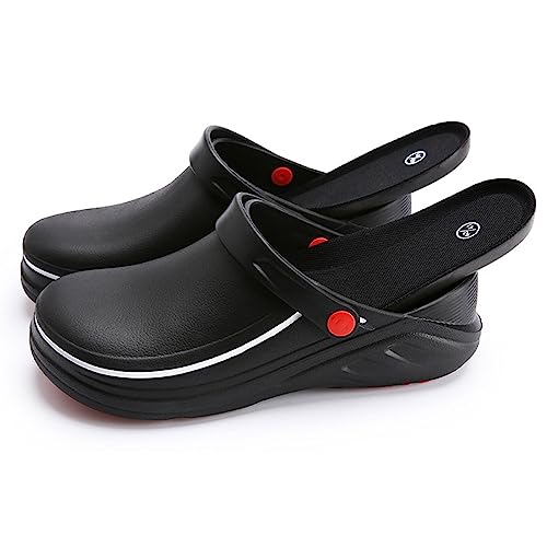 Ölbeständige Kochschuhe Für Herren, Clogs, Rutschfeste Küchenschuhe, Garten-Sicherheits-Arbeitsschuhe Mit Bequemer Sport-Einlegesohle, Für Restaurant, Arbeits- Und Sicherheitsschuhe ( Color : Black , von Wygwlg