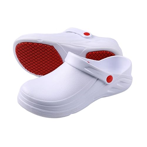 Ölbeständige Kochschuhe Für Herren, Clogs, rutschfeste Küchenschuhe, Garten-Sicherheits-Arbeitsschuhe Mit Bequemer Sport-Einlegesohle, Für Restaurant, Arbeits- Und Sicherheitsschuhe (Color : White, von Wygwlg