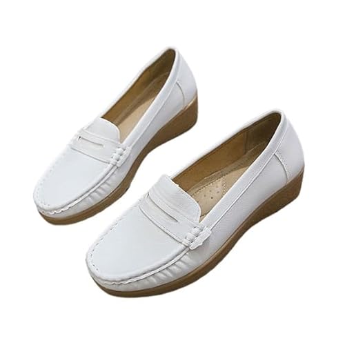 Slip-On-Stillschuhe Für Damen, Frühling Sommer Atmungsaktive Weiche Leder Und rutschfeste Orthopädische Pflegearbeitsschuhe, Atmungsaktive Service-Slipper Für Das Gesundheitswesen (Color : White, SI von Wygwlg