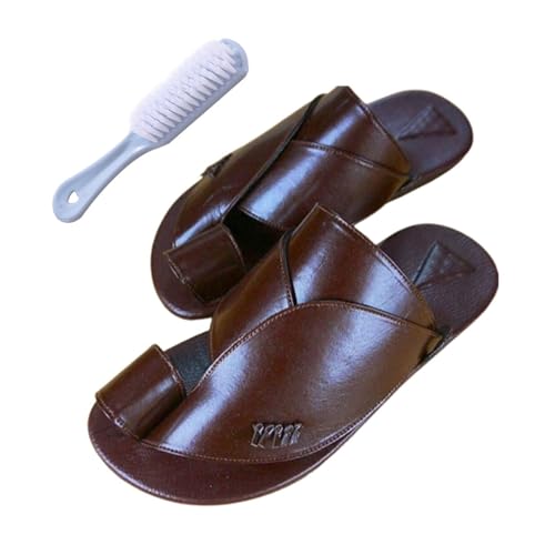Sommer-Reise-orthopädische Flip-Flops-Männer, Männer Schuhe Leder Zehenring Stil Strand Bunion Corrector Sandalen, Strand Ring Toe Walking Flip Flops, Männergeschenke Zum Vatertag(Color:Brown,Size:44 von Wygwlg