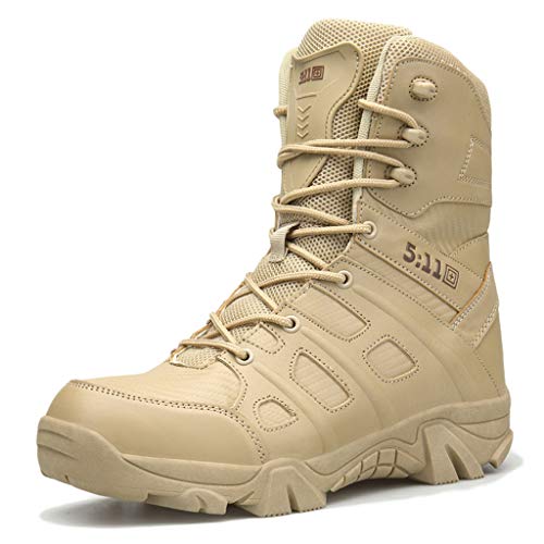 Wygwlg Herren Army Military Combat Schuhe Special Forces Stiefel Leder Patrol Wasserdichte Arbeit Wanderschuh Langlebige Kadettenstiefel,Sand color-44 von Wygwlg