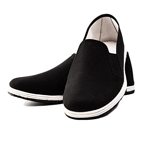 Wygwlg Herren-Slip-On-Schuhe, Stoffschuhe, chinesische traditionelle alte Peking-Schuhe, Unisex-Kampfkunst-Kung-Fu-Tai-Chi-Schuhe mit Gummisohle, Flache Fahrschuhe (Color : Black, Size : 42 EU) von Wygwlg