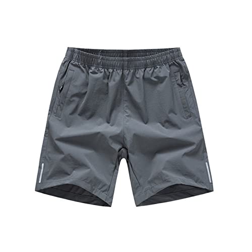 Wygwlg Schnell Trocknende Laufshorts Für Herren, Elastische Taillen-athletische Trainings-Übungs-Fitness-Shorts Mit Reißverschlusstaschen Für Das Laufen Im Fitnessstudio (Color : Gris, Size : L) von Wygwlg